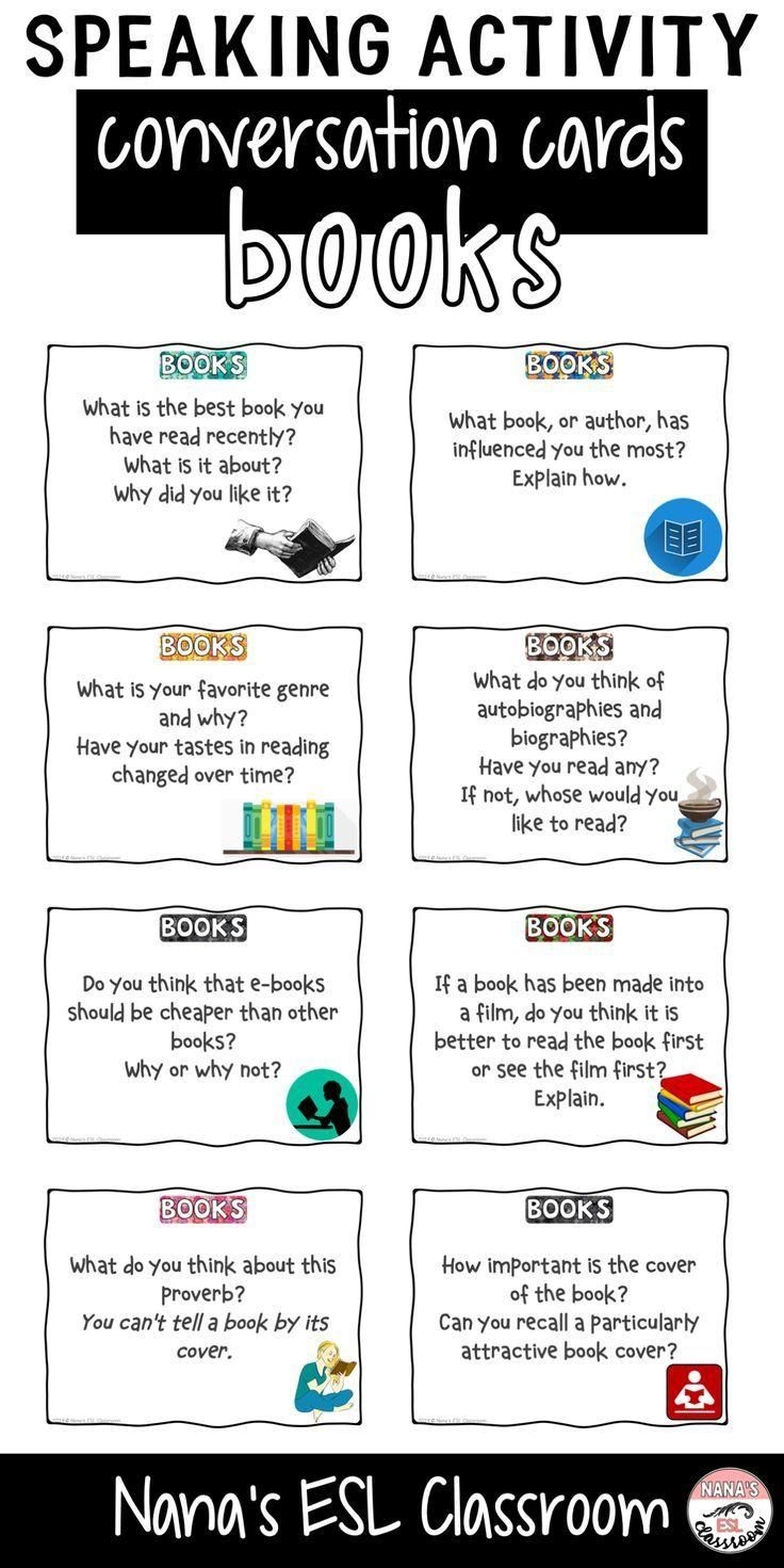 Speaking Activity Conversation Cards About Books ITTT English Conversation For Kids Speaking Activities Teaching English Online