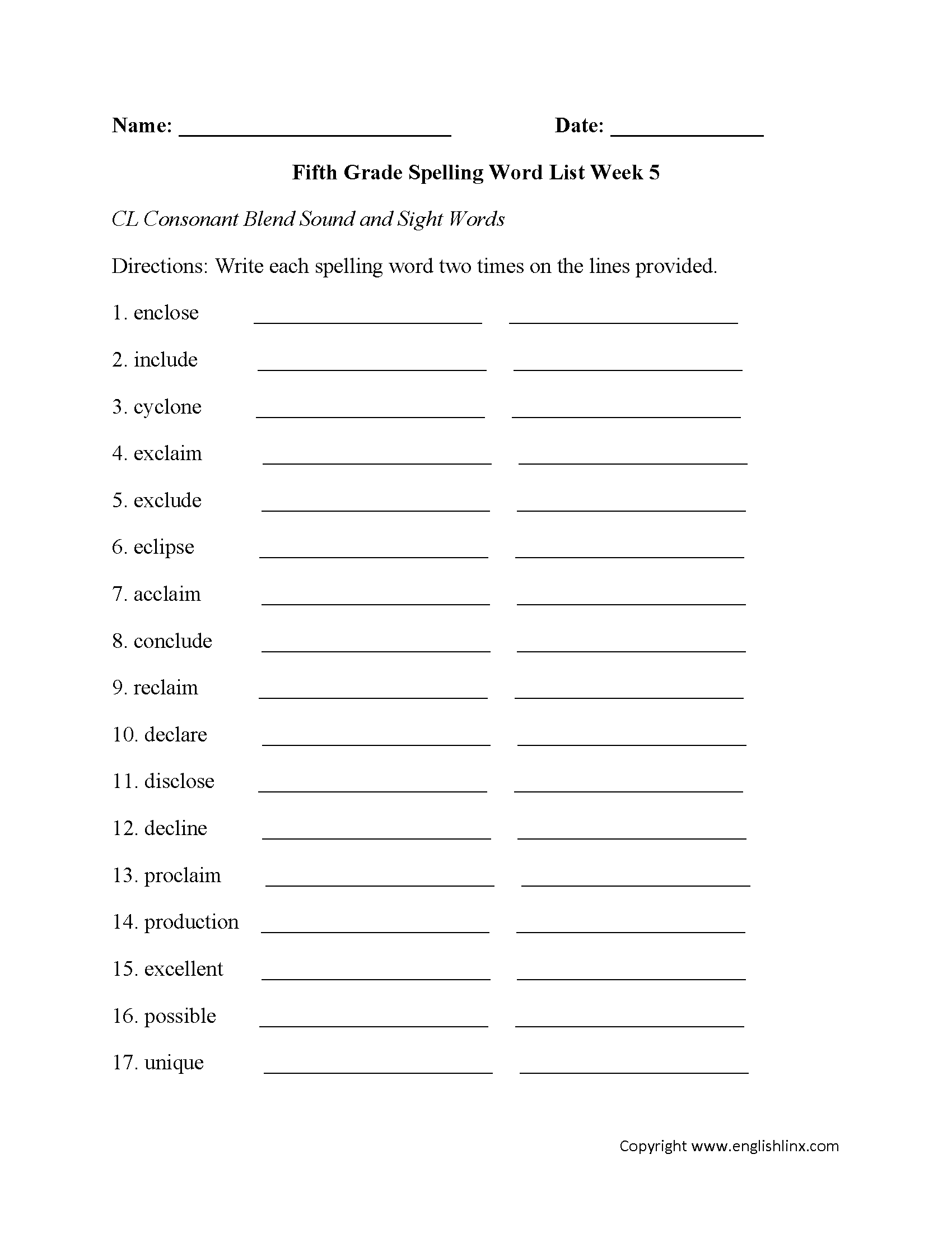 Spelling Worksheets Fifth Grade Spelling Words Worksheets