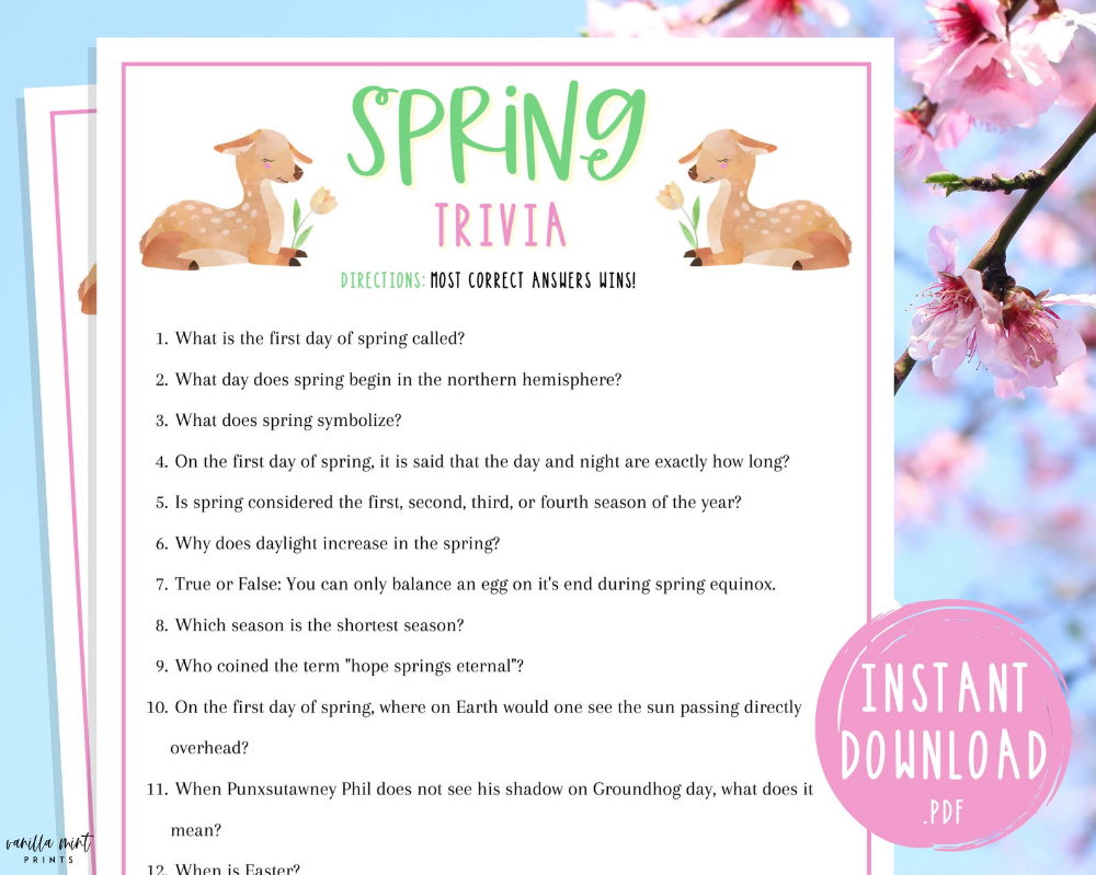 Spring Trivia Game Printable Springtime Games Party Games Spring Activities For Adults And Kids Fun Spring Games Etsy Spring Games Spring Activities Activities For Adults