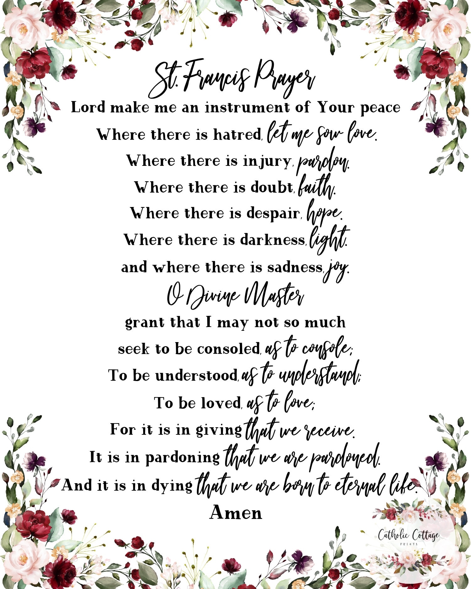 St Francis Prayer Catholic Prayer Digital Printable