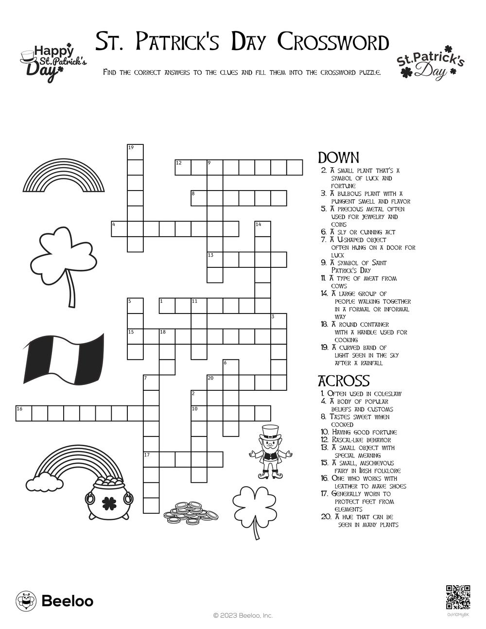St Patrick s Day themed Crossword Puzzles Beeloo Printable Crafts And Activities For Kids