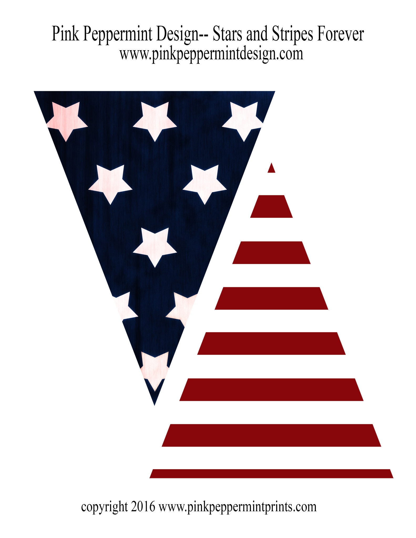 Stars And Stripes Forever 4th Of July Printable Pennant Banner Pink Peppermint Design