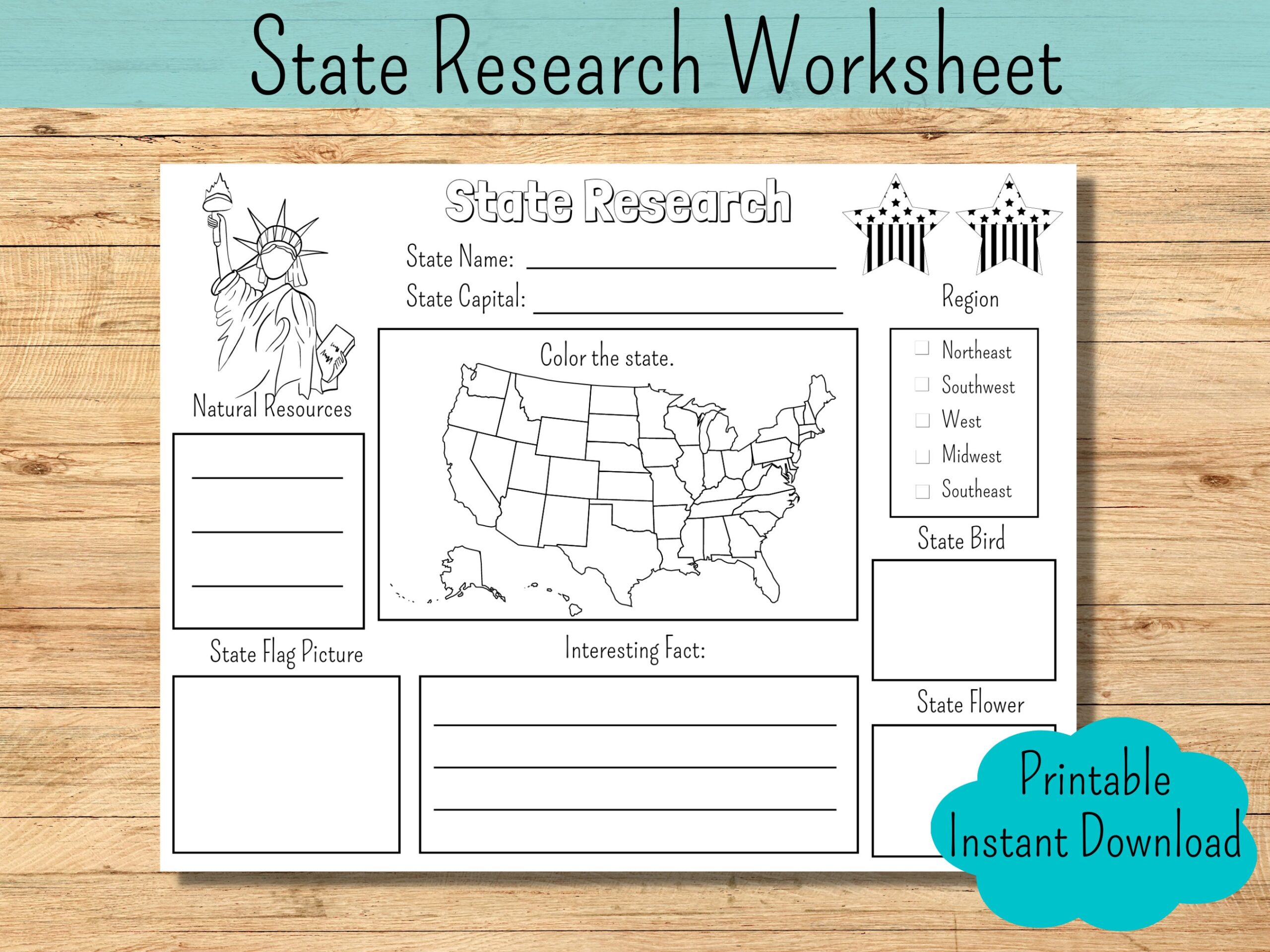 State Worksheet State Research Kids History Worksheet Homeschool History Project State Facts State Report Template Social Studies Worksheet Etsy
