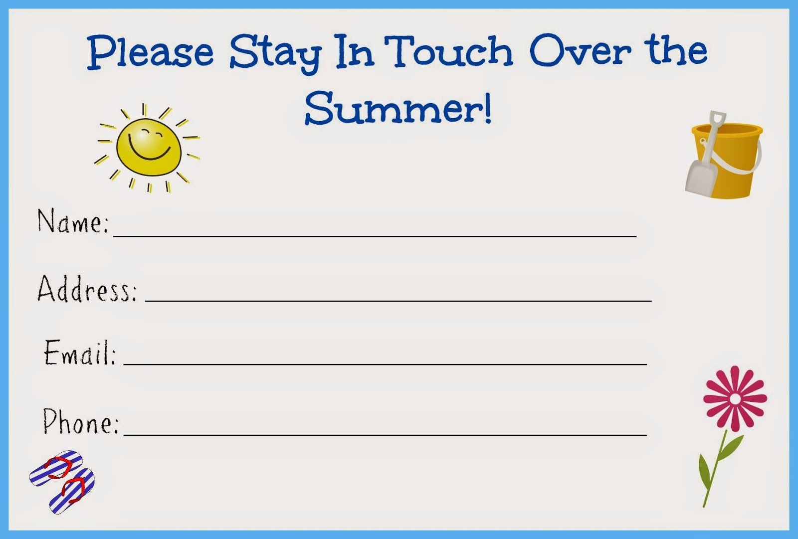 Stay In Touch Over The Summer Card For Kids Free Printable Printables Free Kids Free Printable Cards Free Printables