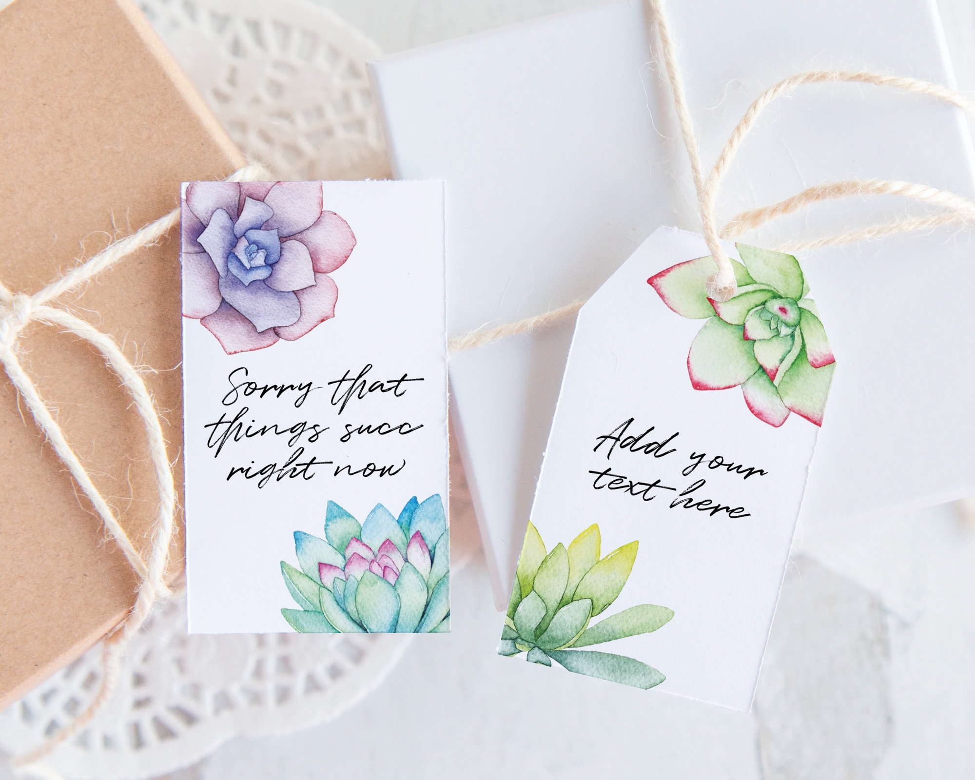 Succulent Gift Tags PRINTABLE Favor Tags That You Can Edit In Corjl A Free Website Colorful Watercolor Succulents For Succs Puns Etc Etsy