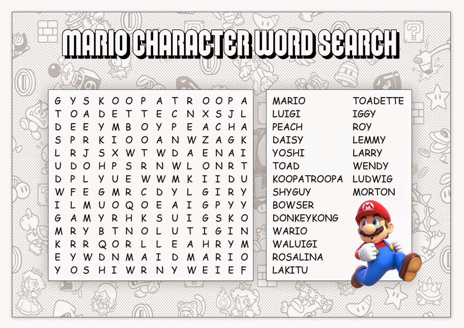 Super Mario Printable Word Searches Mario Bros Party Super Mario Bros Party Super Mario