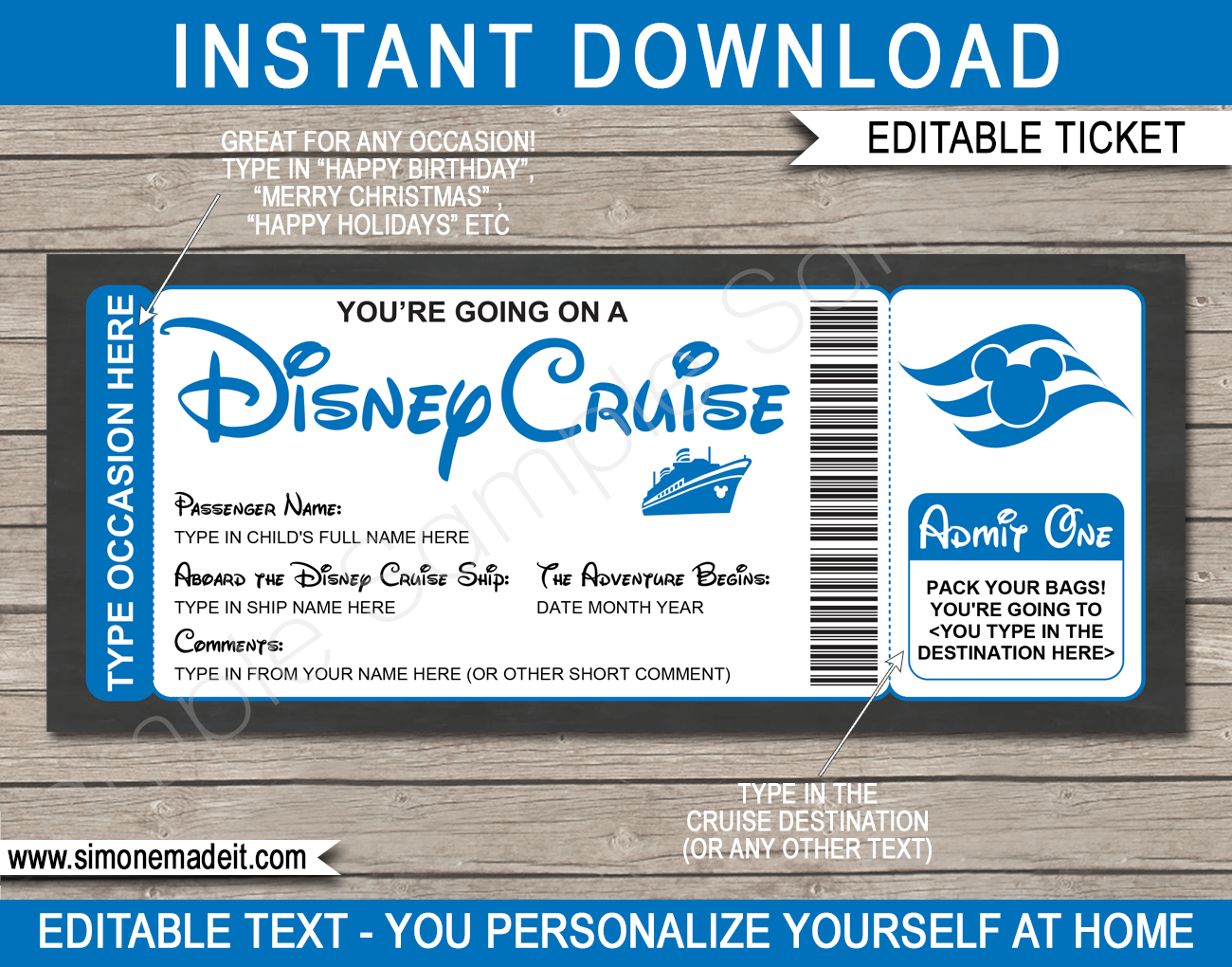 Surprise Disney Cruise Boarding Pass Template Printable Disney Cruise Ticket