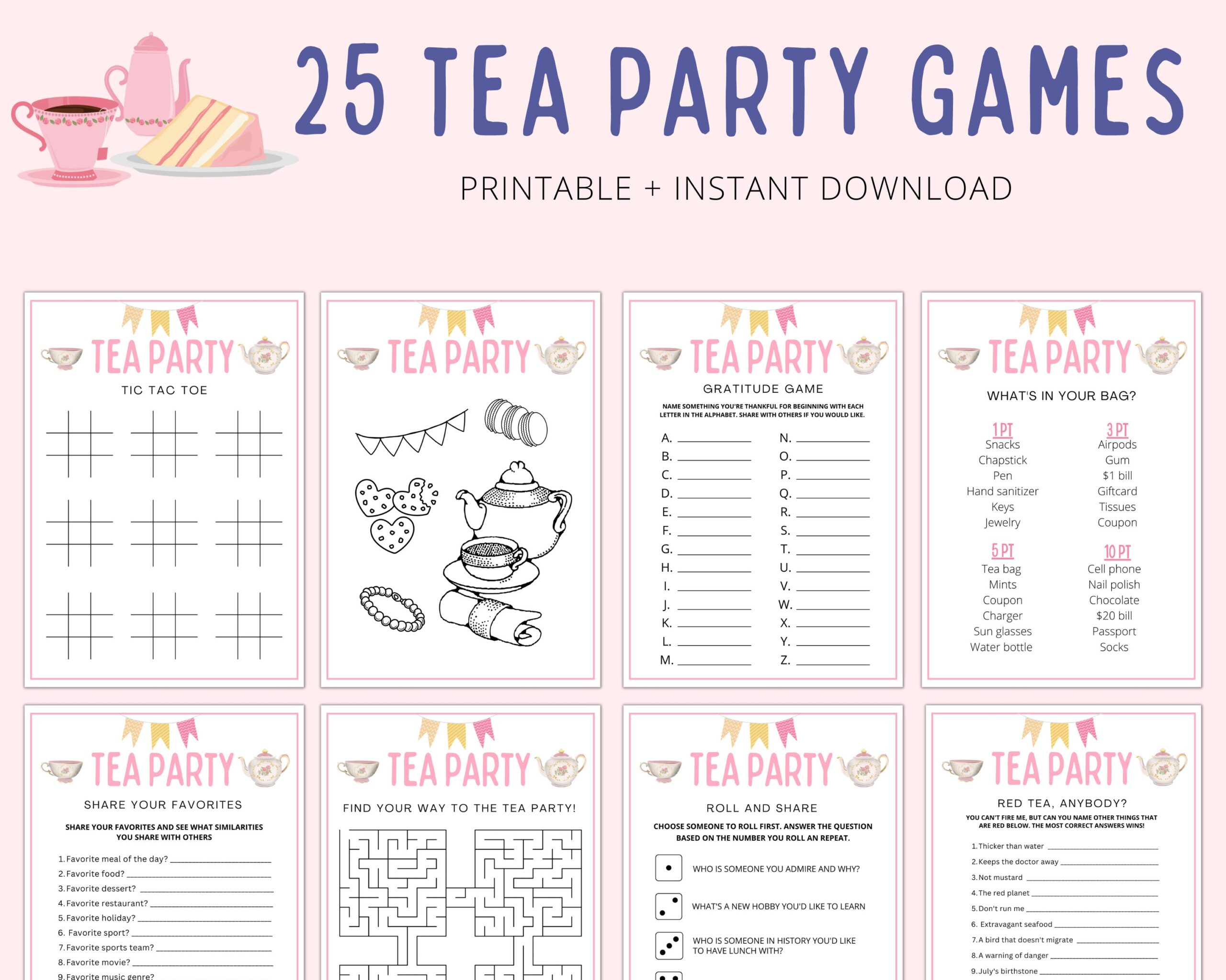 Tea Party Games Tea Party Games Adults Kids Toddler Tea Party Printable Games Tea Party Bridal Baby Shower Tea Party Birthday Etsy