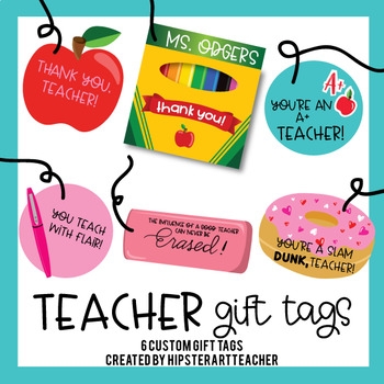Teacher Gift Tags 6 Custom Printable Tags By Hipster Art Teacher
