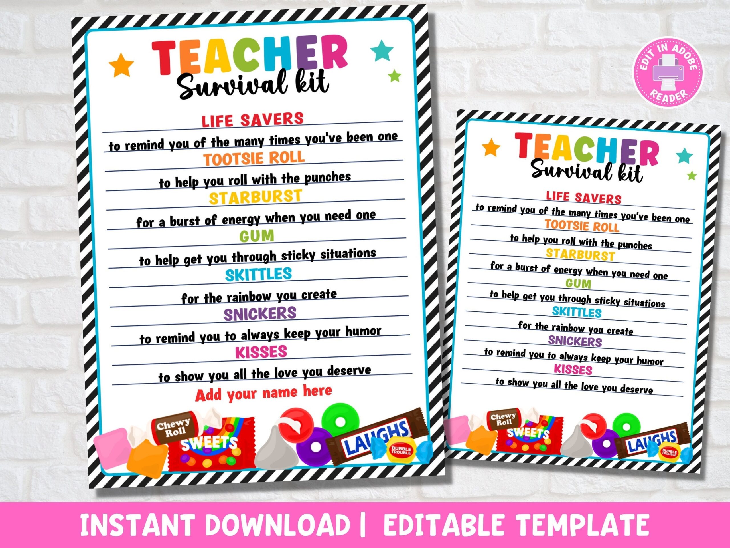 Teacher Survival Kit Printable Teacher Appreciation Gift Tag Back To School End Of School Survival Kit Instant Download Etsy