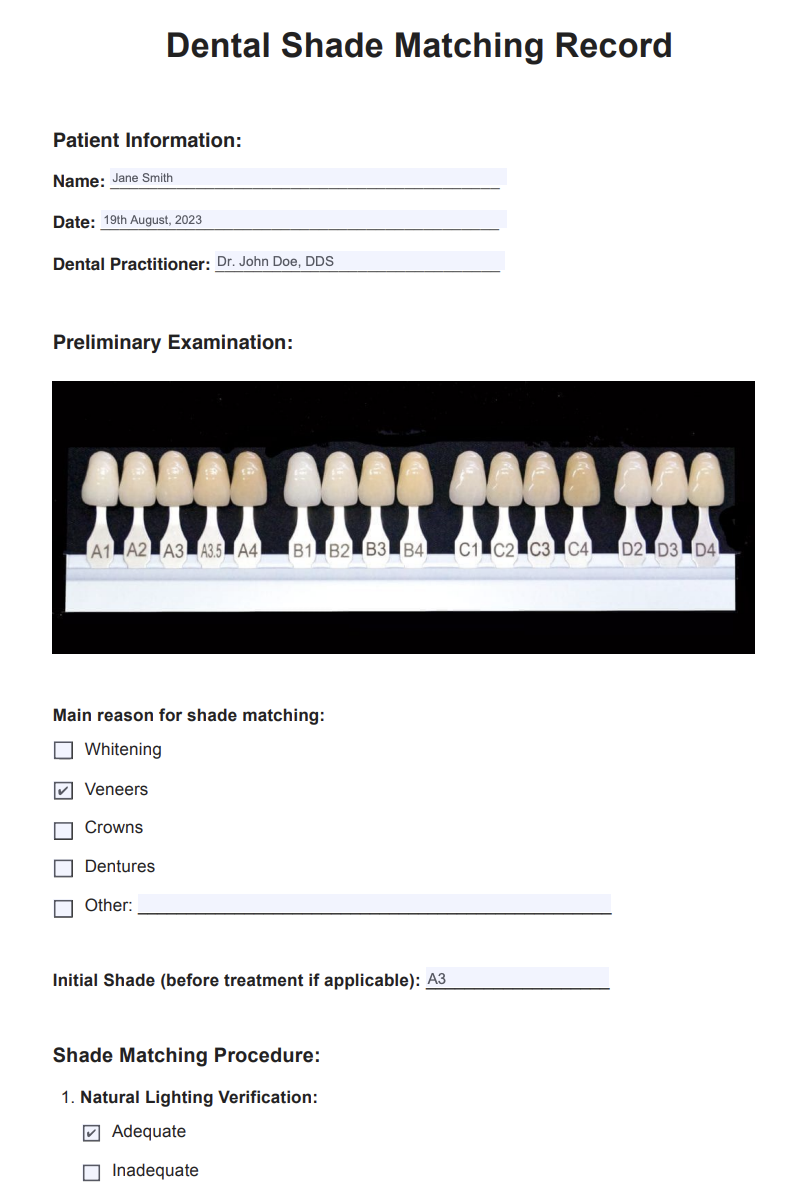 Teeth Color Chart Example Free PDF Download