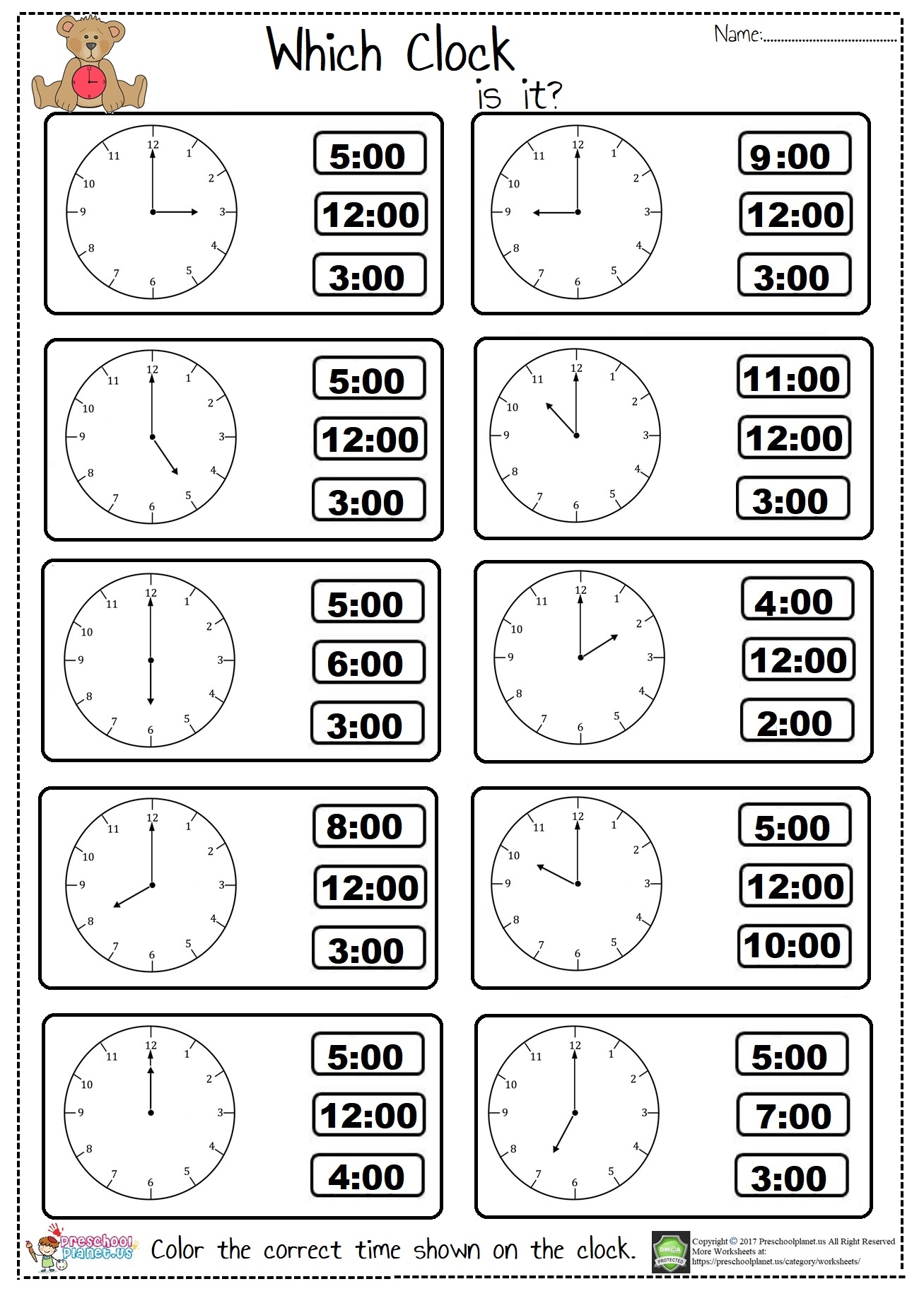 Printable Kindergarten Time Worksheets