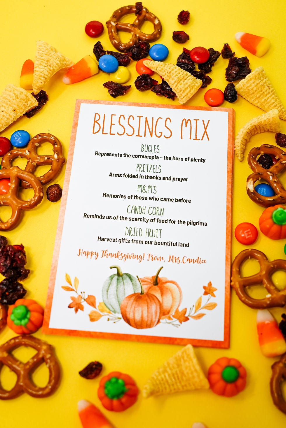 Thanksgiving Blessing Snack Mix Printable Nut Free 