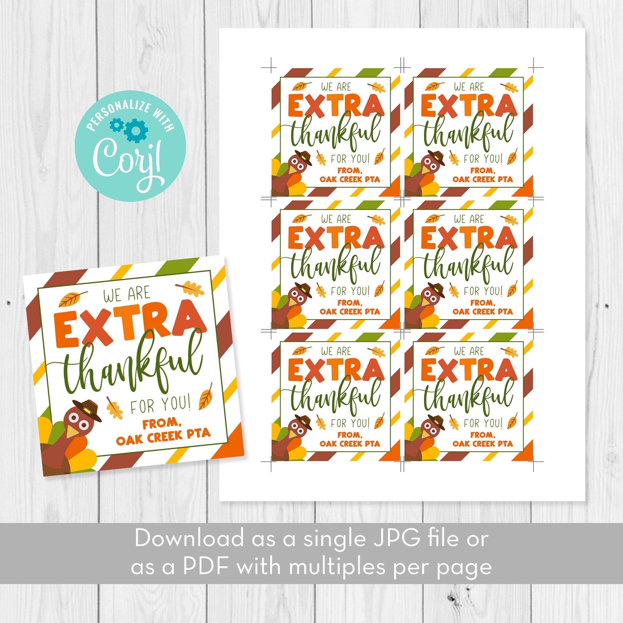 Thanksgiving We Are Extra Thankful For You Gift Tag Template Fall Turkey Gift Tag Printable For Teachers Staff Neighbors Edit With Corjl Etsy