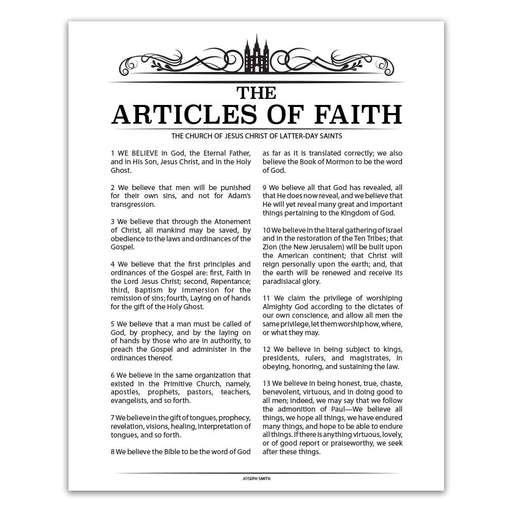 The Articles Of Faith Poster Black Temple Header Style Printable