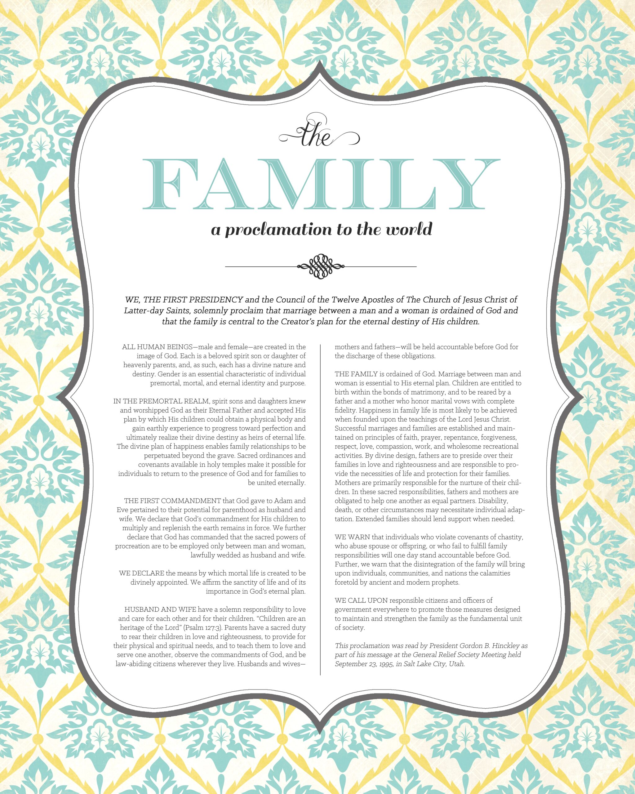 Proclamation On The Family Printable