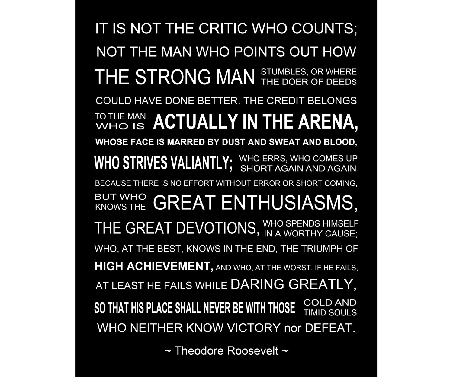 The Man In The Arena Theodore Roosevelt Speech Printable Art Instant Download Etsy