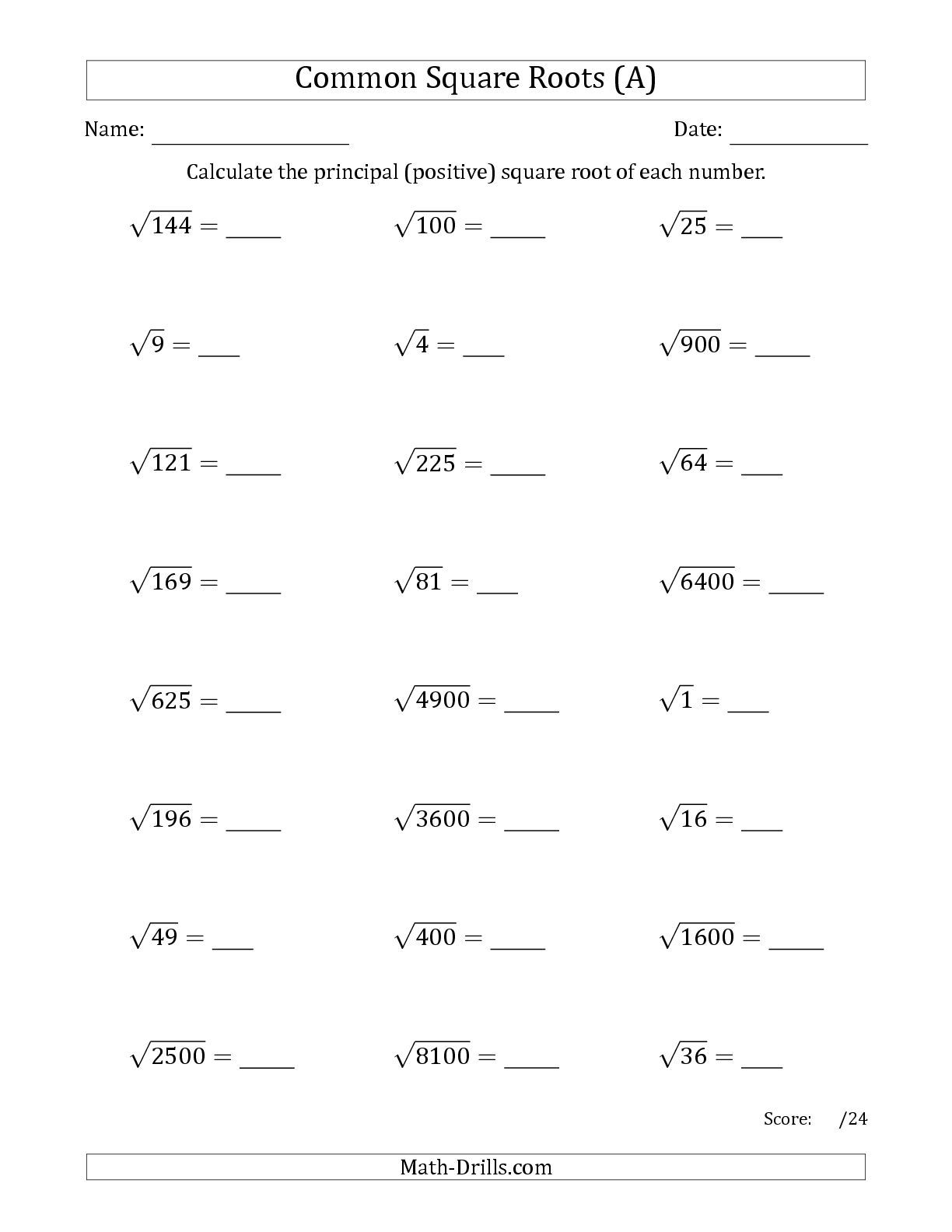 The Principal Square Roots Common A Number Sense Worksheet Square Roots Estimating Square Roots 8th Grade Math Worksheets