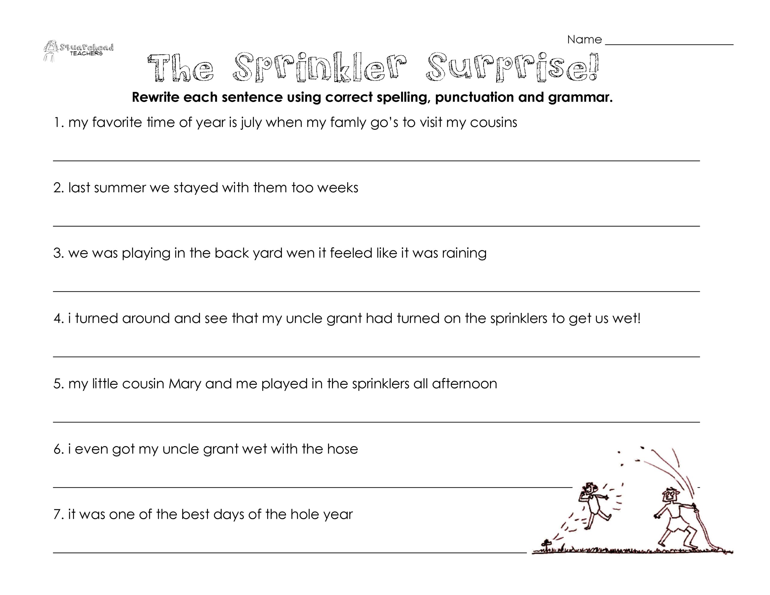 The Sprinkler Surprise grammar Worksheet Squarehead Teachers