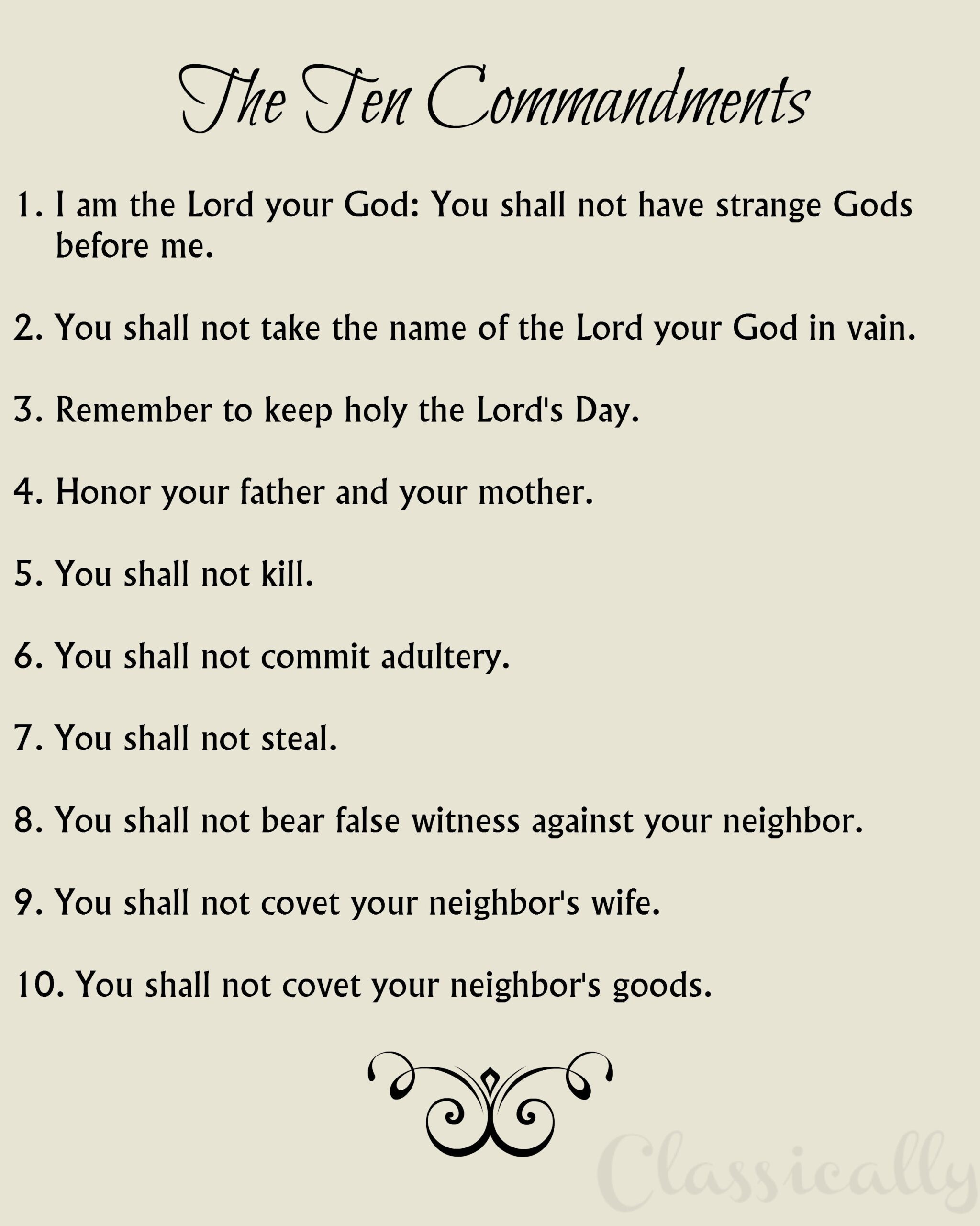 The Ten Commandments Print Catholic Version 8x10 10 Commandments Beige Or White Background Etsy