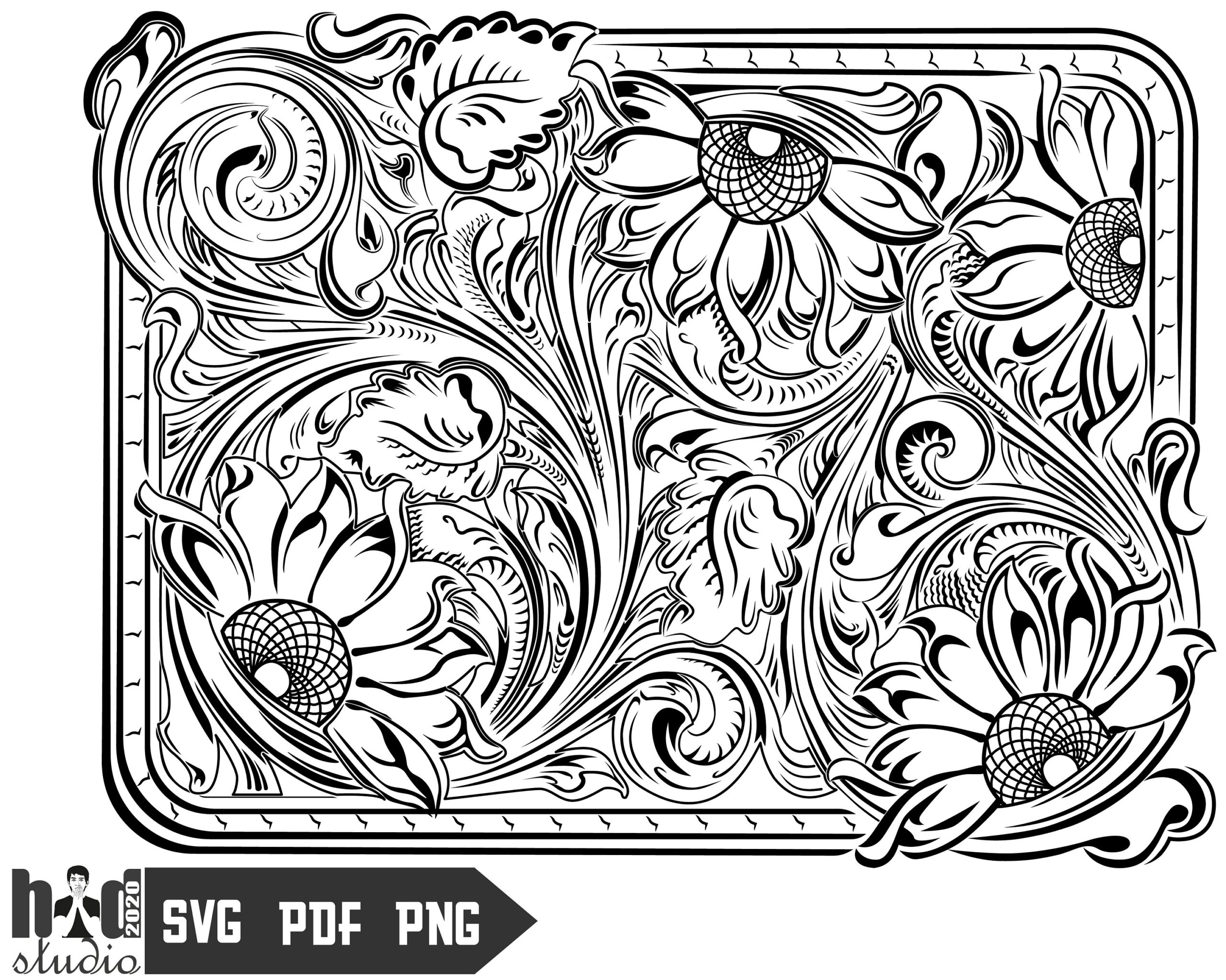 Tooled Leather Pattern Floral SVG Etsy