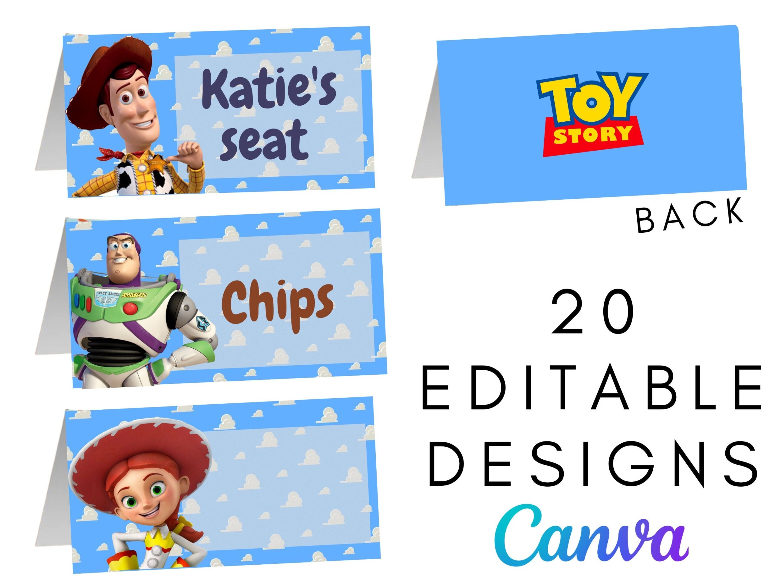 TOY STORY Birthday Decoration Place Cards Food Labels Toy Story Party Decorations Favors Digital And Printable Tent Card Clouds Etsy