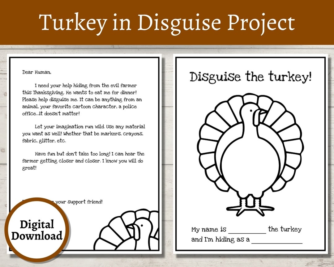 Turkey In Disguise Project Turkey Printable Thanksgiving Game Turkey Disguise Hide The Turkey Turkey Craft DIY Family Activity Etsy
