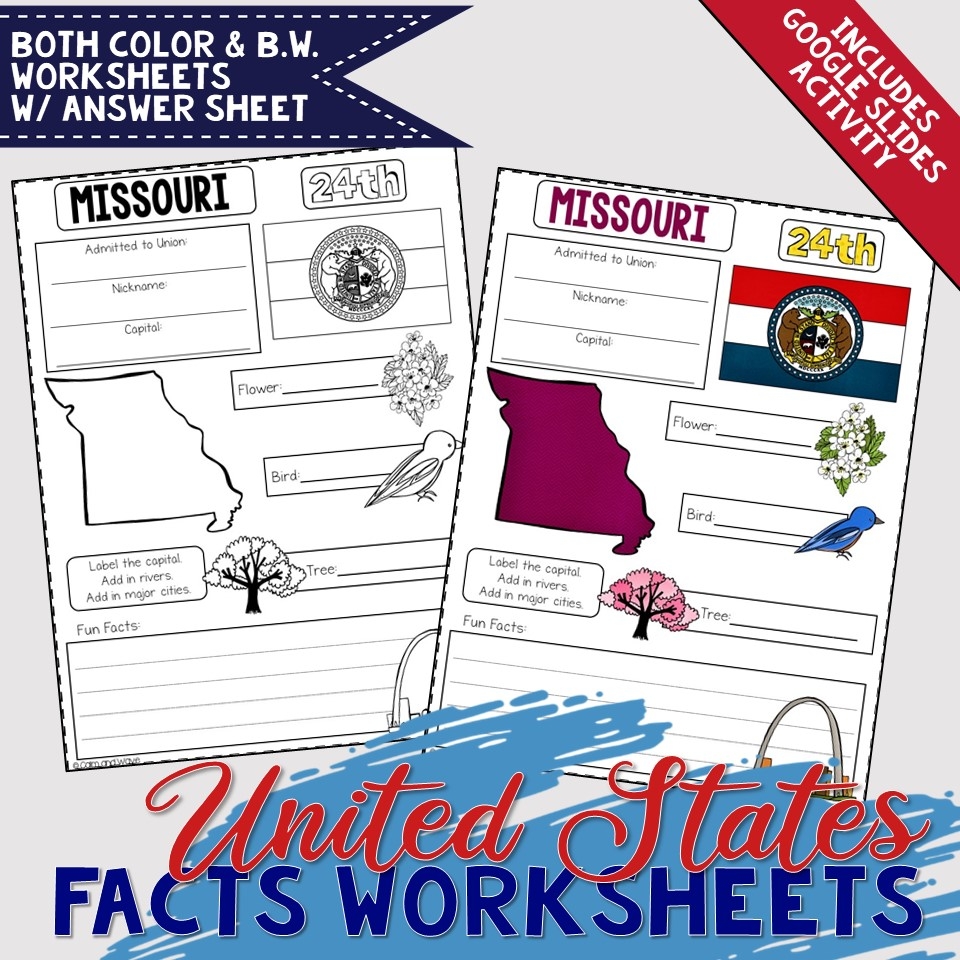 United States Facts Printable Worksheets With Digital Slides Calm Wave