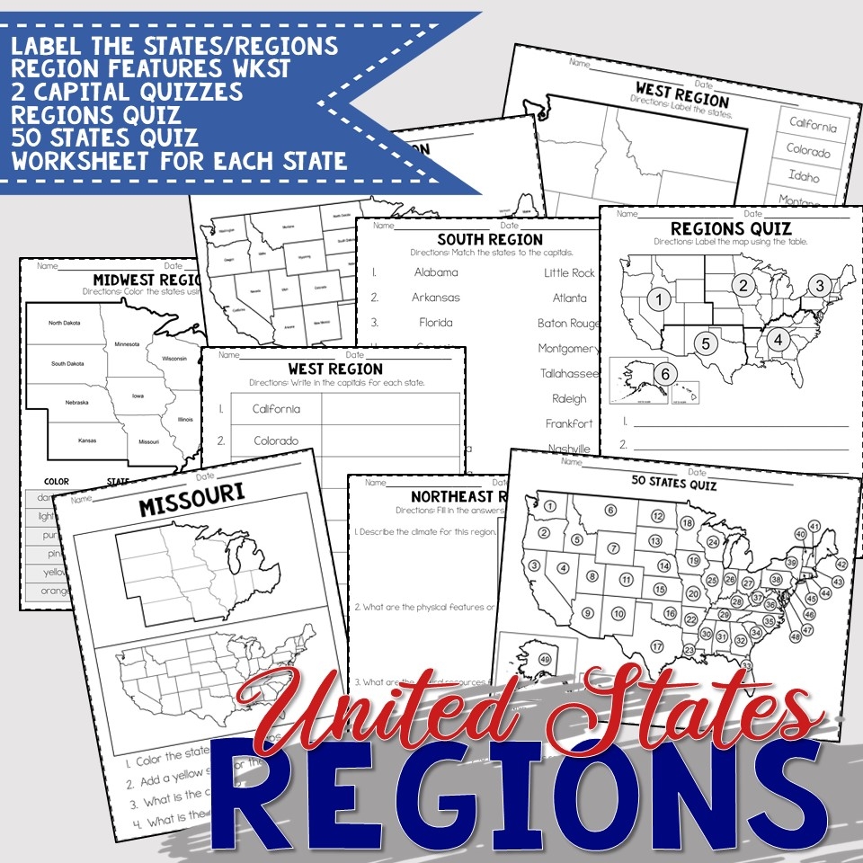 United States Regions Worksheets And Printables Homeschool Geography 4th 5th 6th Grade Calm Wave