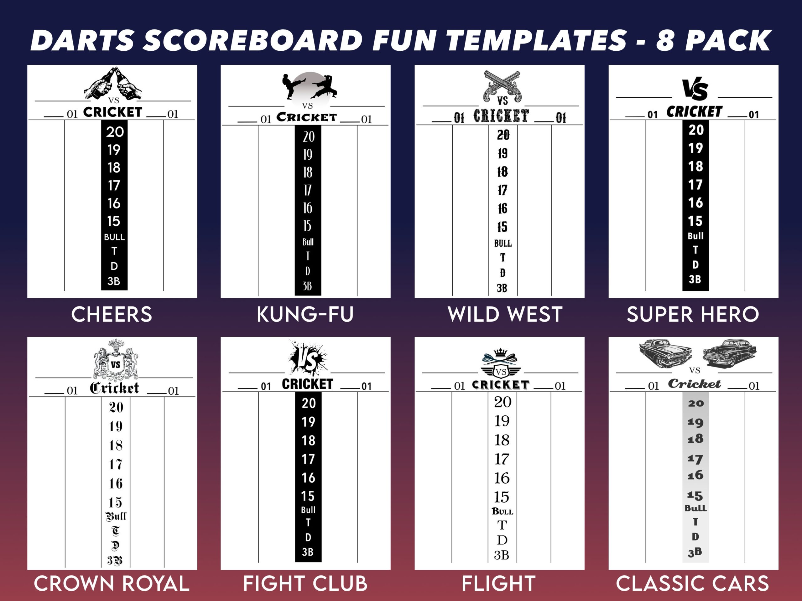 UPDATED Darts Scoreboard Templates 8 Pack Of Printable Designs Etsy