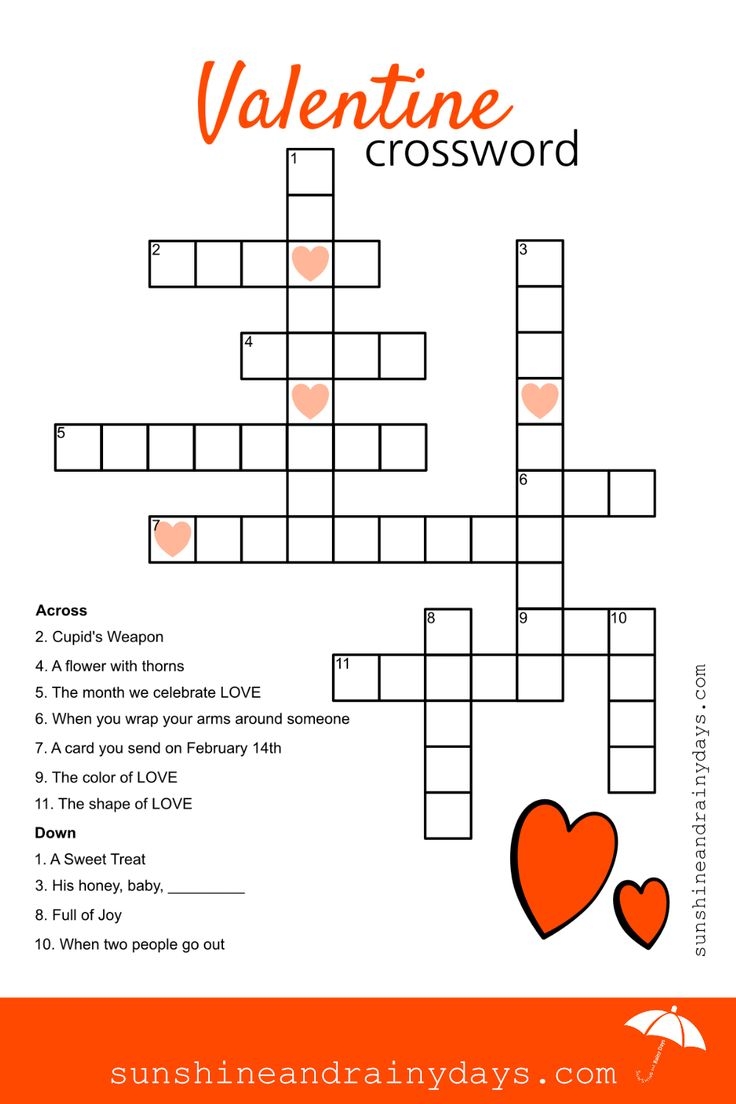Valentine Crossword Puzzle Valentines Puzzles Valentine Printables Kids Valentines Printables