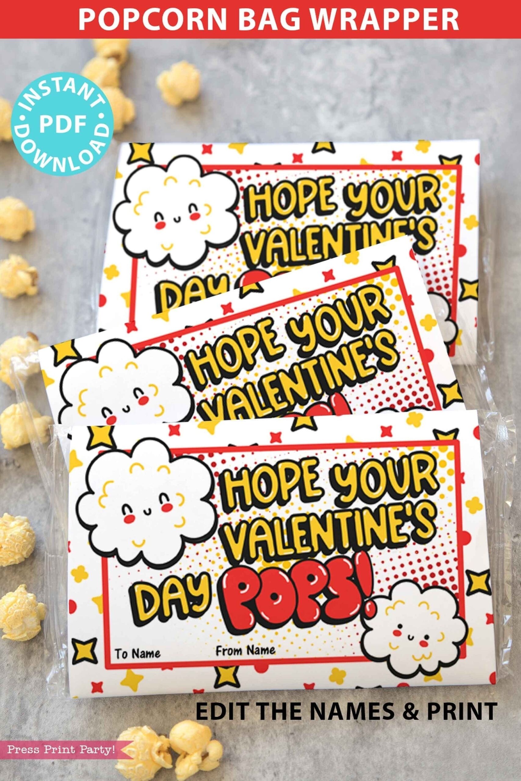 Valentine Popcorn Wrap Printable Personalized Popcorn Bags Kids Valentines Tags Hope Your Valentine s Day Pops Valentine Card From Teacher Etsy