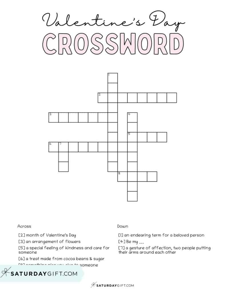Valentine s Day Crossword Puzzle Cute Free Printable SaturdayGift