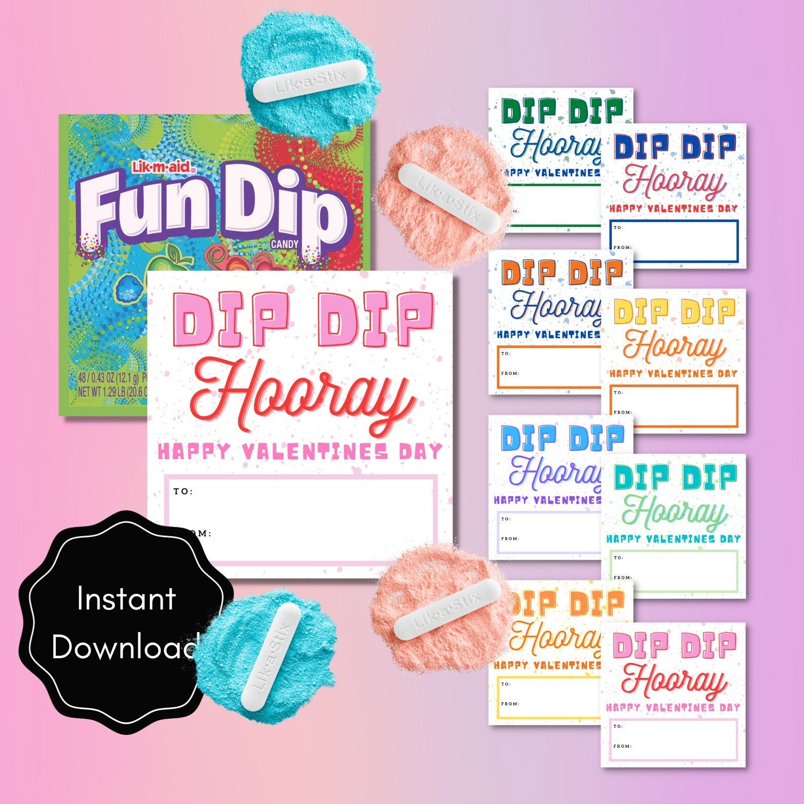 Valentine s Day Fun Dip Candy Card Printable Instant Download Etsy