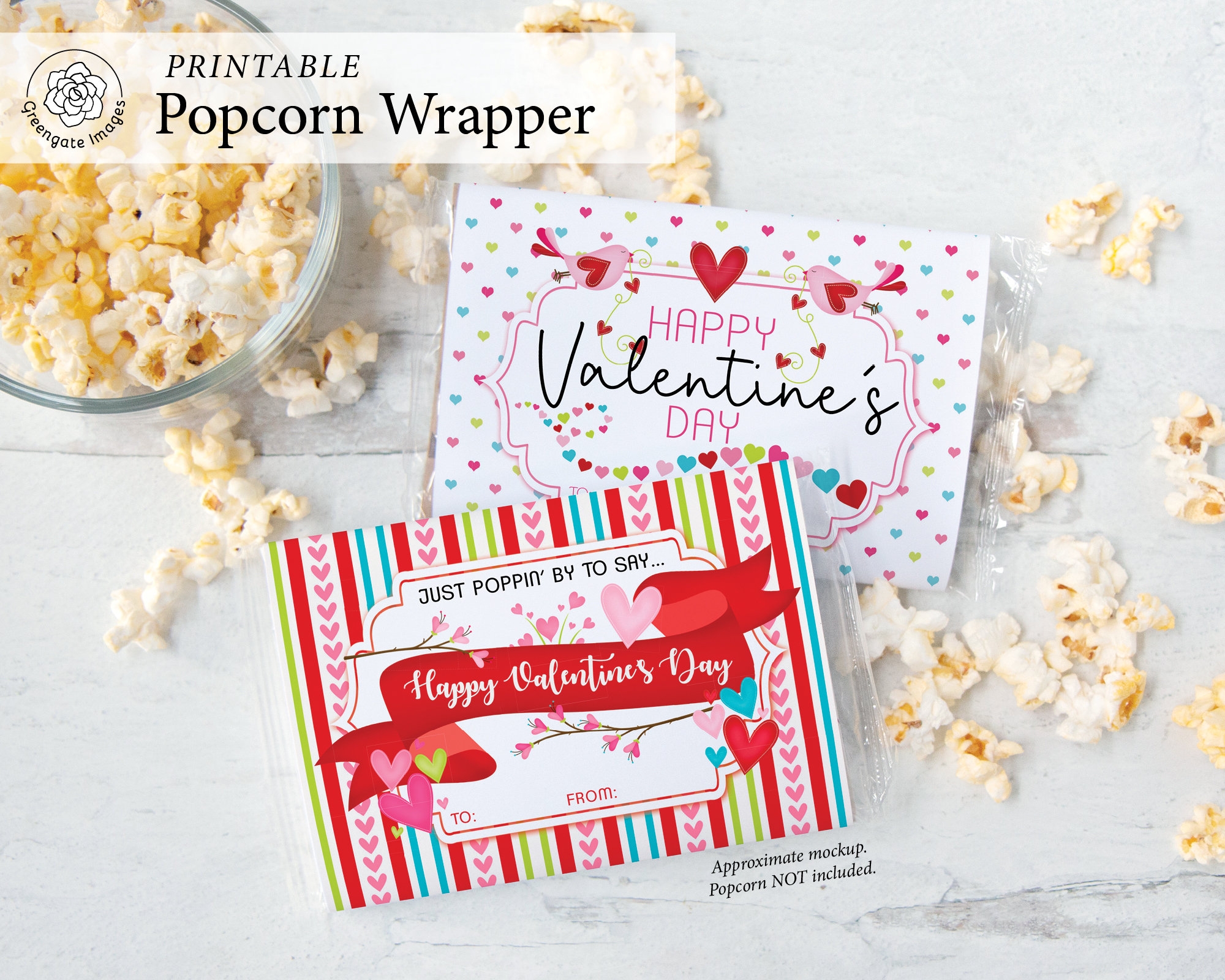 Valentine s Day Popcorn Wrapper PRINTABLE Microwave Popcorn Wrapper That Is Ready To Download Two Styles With Colorful Hearts And Birds Etsy