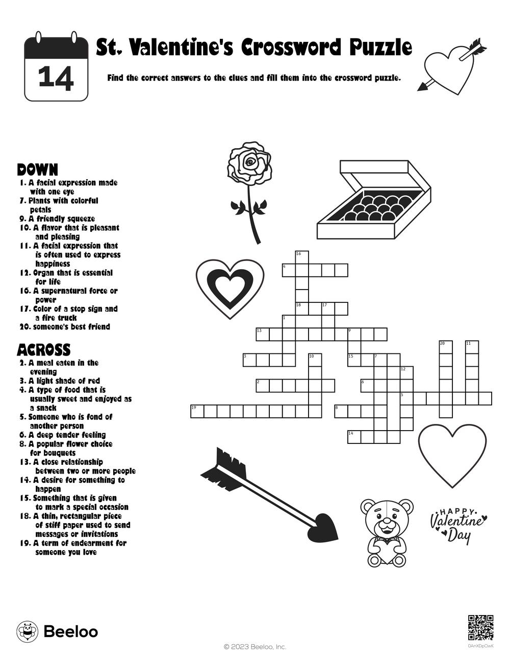 Valentine themed Crossword Puzzles Beeloo Printable Crafts And Activities For Kids
