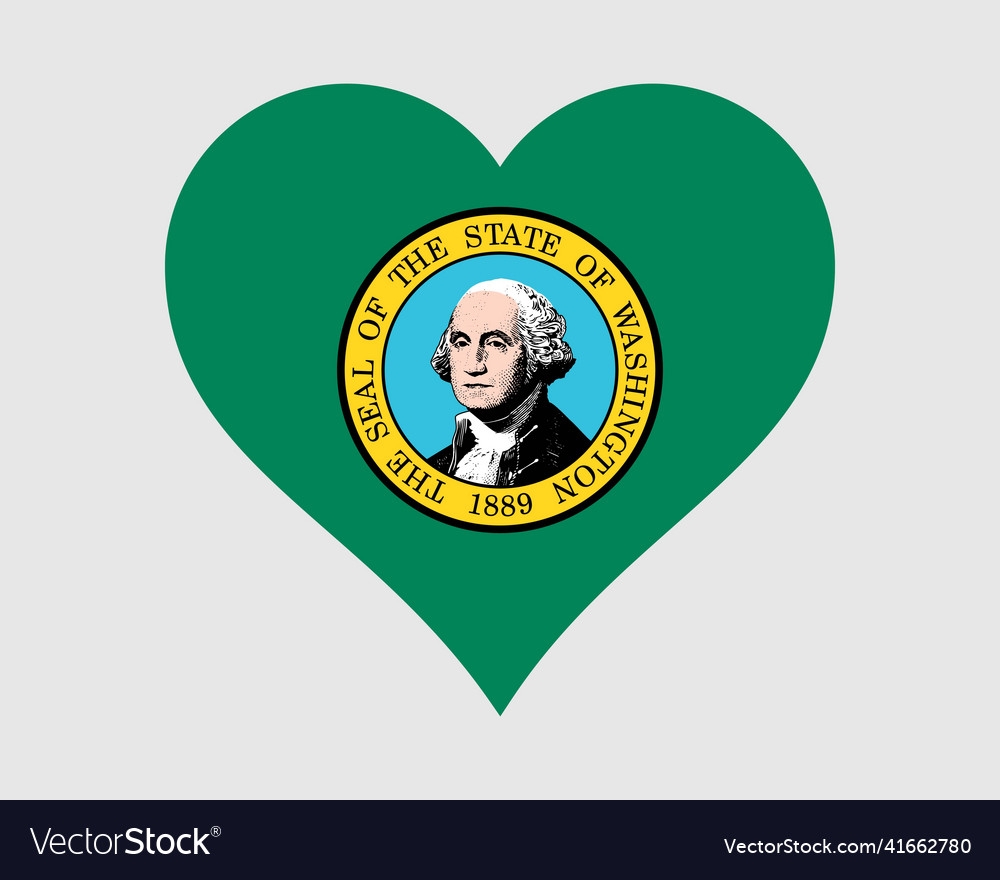 Washington Wa Usa Us Love Heart State Flag Icon Vector Image