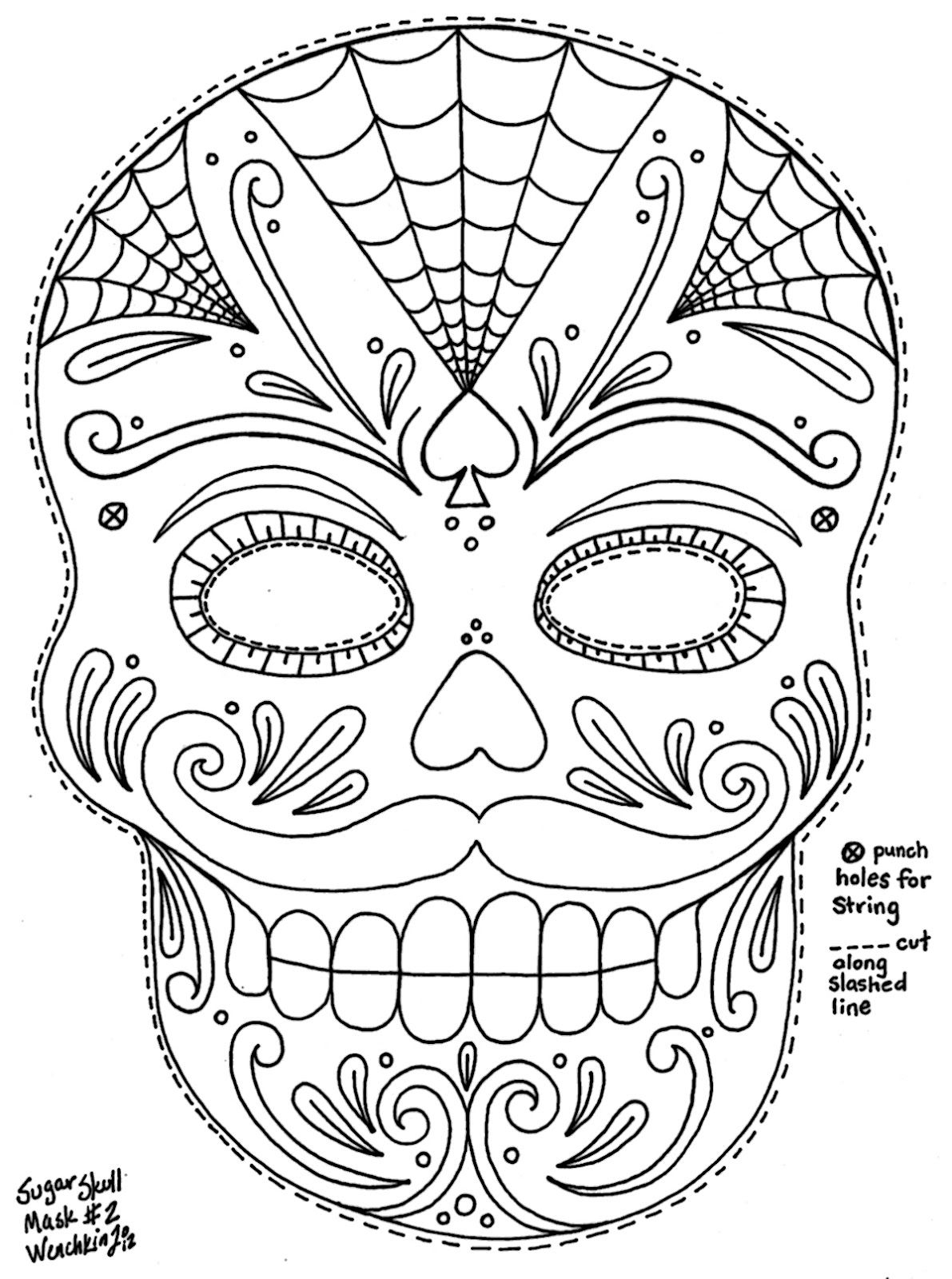 Wenchkin s Coloring Pages Moustached Sugar Skull Mask Skull Coloring Pages Coloring Pages Adult Coloring Pages