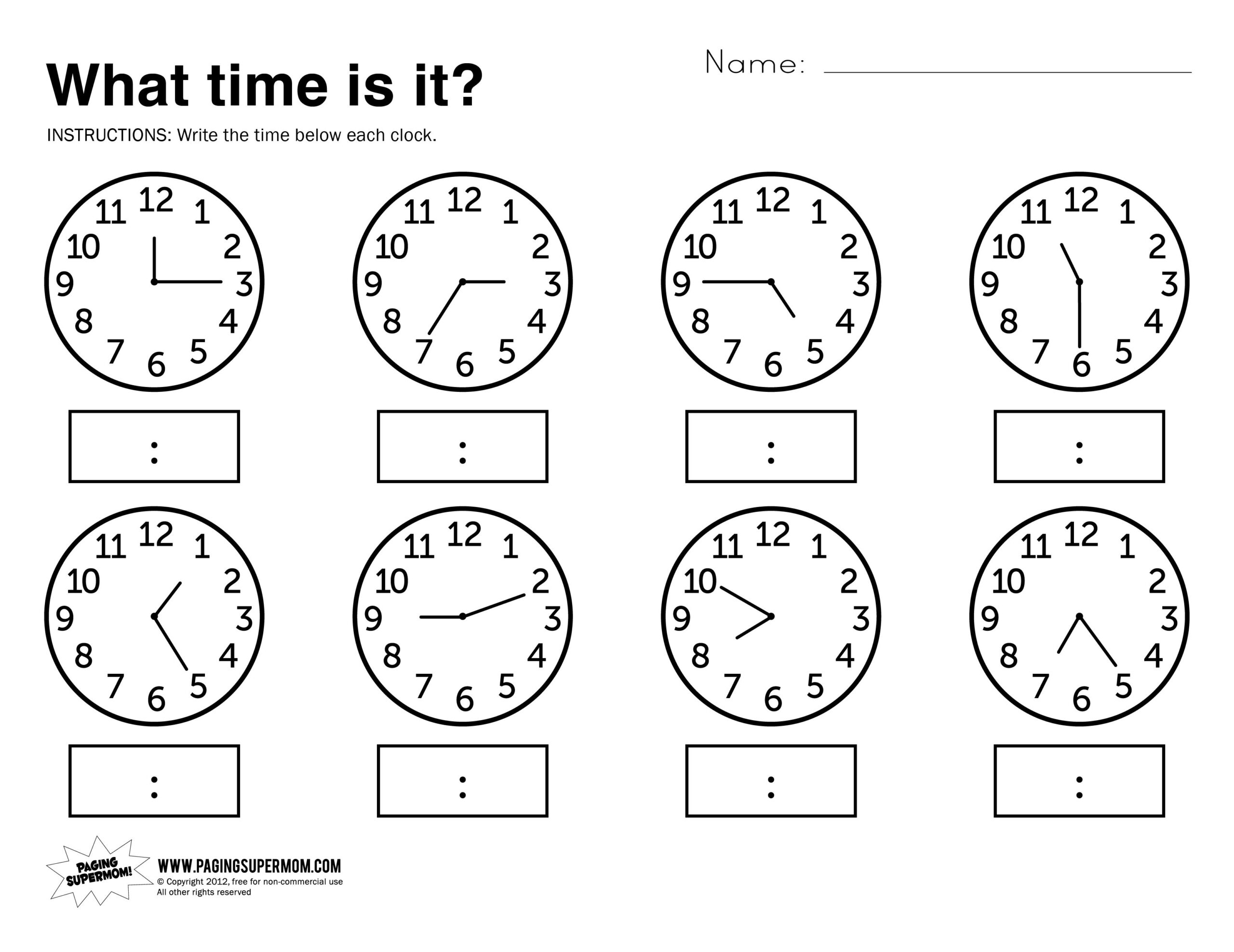 What Time Is It Printable Worksheet Time Worksheets Telling Time Worksheets Free Math Worksheets
