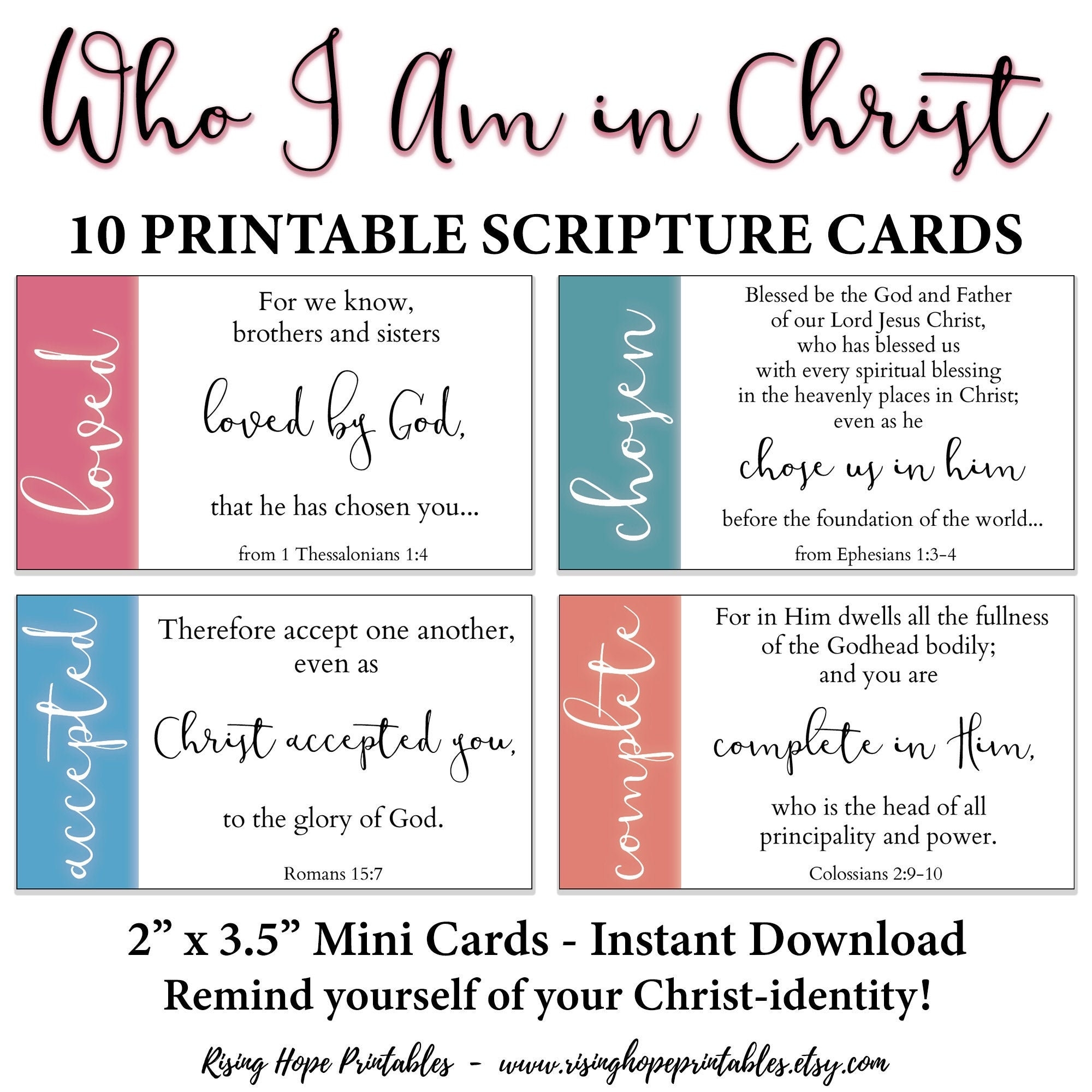 Who I Am In Christ Scripture Cards C1 INSTANT DOWNLOAD Child Of God Identity Bible Verses Encouraging Christ Identity Printable Cards Etsy
