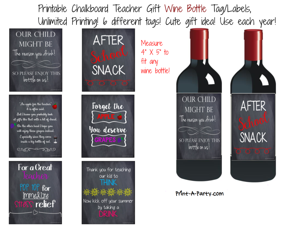WINE LABELS Teachers Sarcastic 6 Great Gift Idea INSTANT DOWNLOAD Use Each Year Wine Gifts Wine Bottle Tags Liquor Bottle Labels