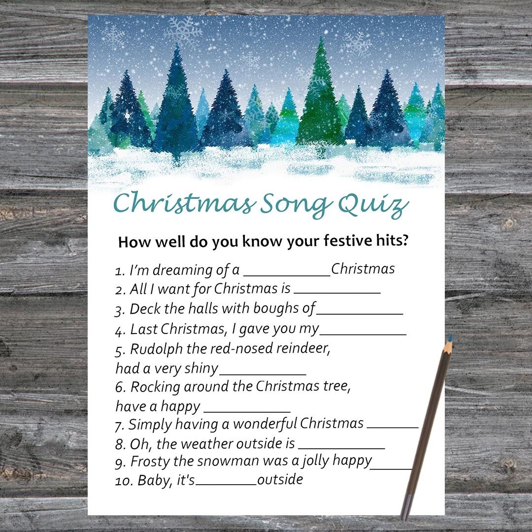 Winter Forest Christmas Card Christmas Song Trivia Game Printable By SweetDesign TheHungryJPEG