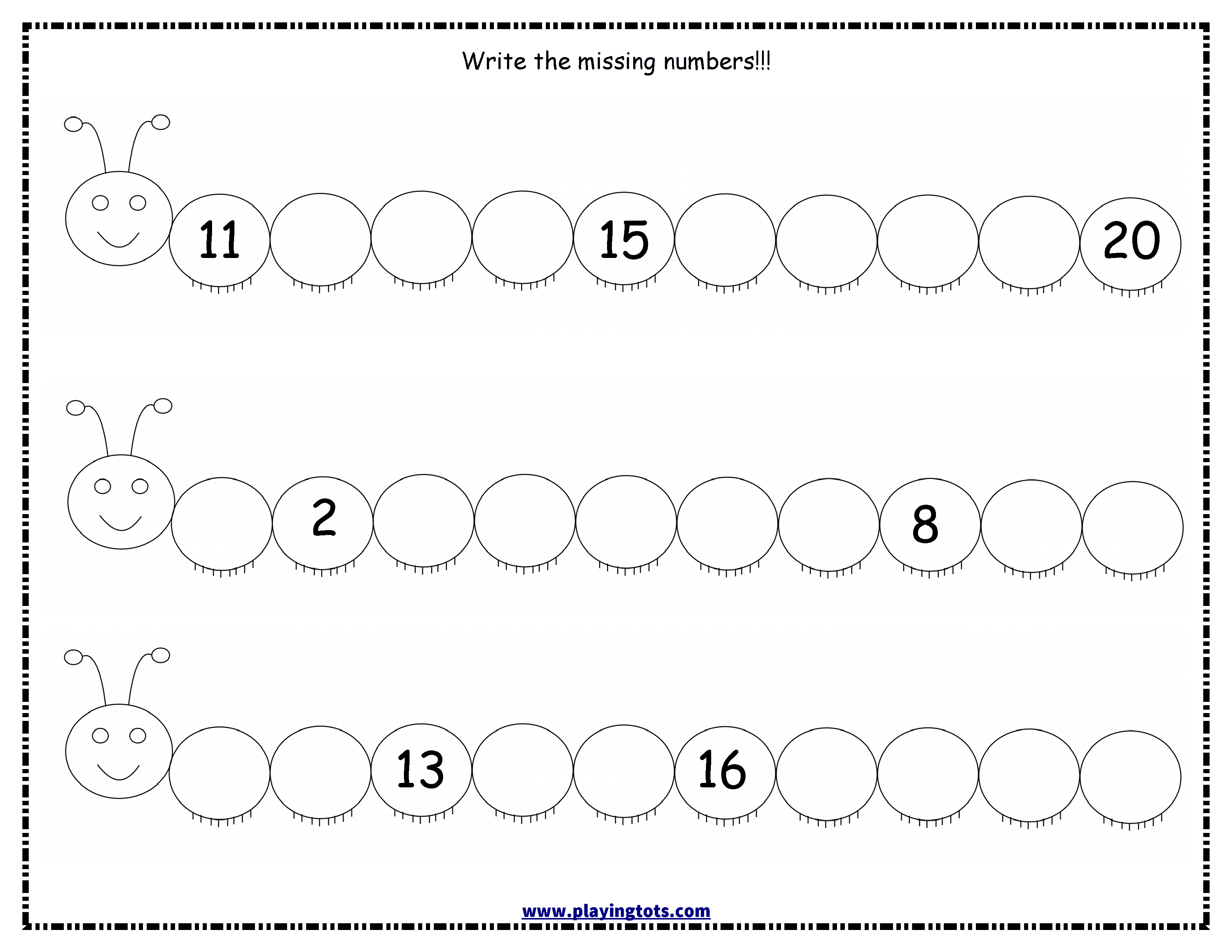 Worksheet Write Missing Numbers Caterpillar Keywords Free Printable Pdf Number Worksheets Pattern Worksheet Math Patterns