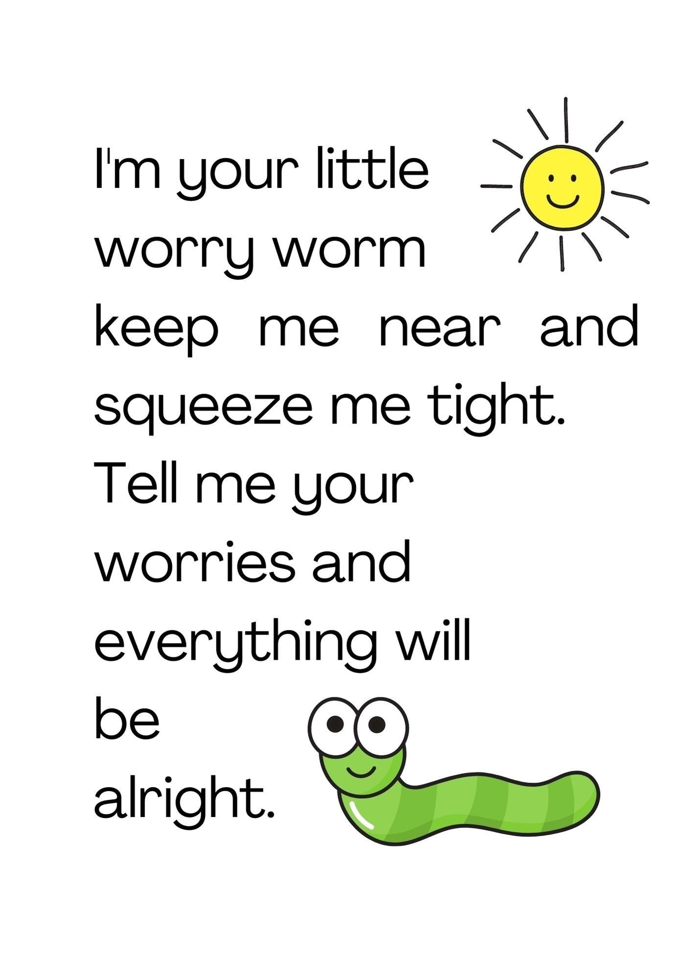 Worry Worm Poem Printable Post Cards And Tags In 2 Sizes Poems Worry Dolls Crochet Applique Patterns Free