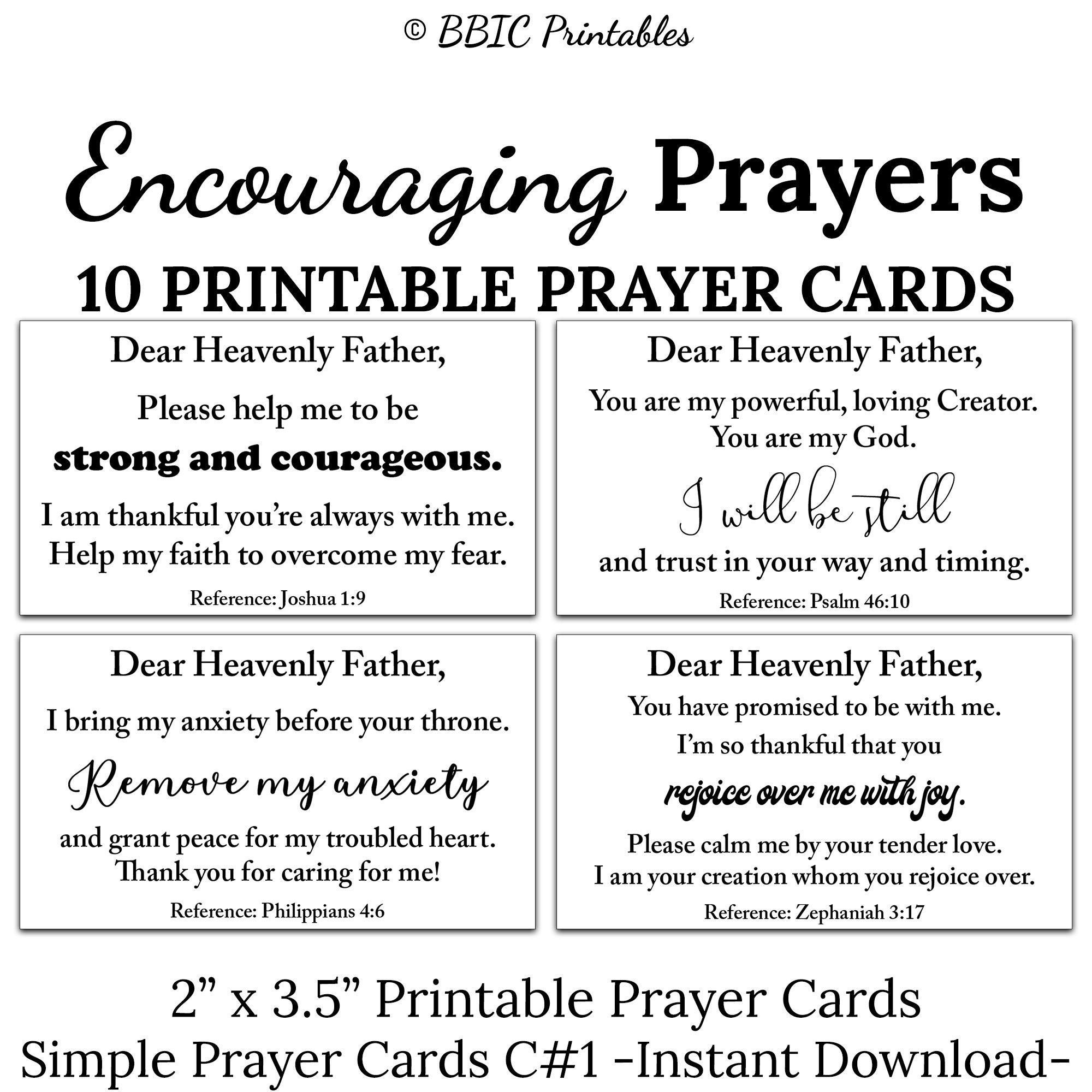 10 Encouraging Unisex Printable Prayer Cards C1 INSTANT DOWNLOAD Simple Prayers Printable Diy Set Of 10 Courage Strength Hope Mini Cards Etsy