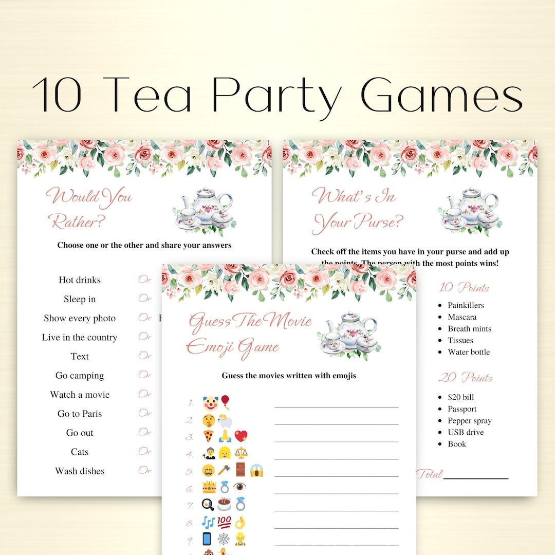 10 Printable Tea Party Games Ladies Tea Party Games Afternoon Tea Party Games For Adults Birthday Tea Party Games DOWNLOAD Etsy Tea Party Games Tea Party Birthday Tea Party