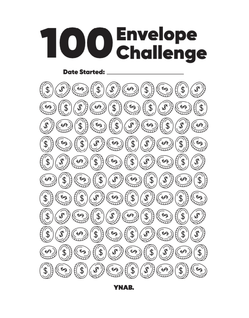 100 Envelope Challenge with Free Printable YNAB