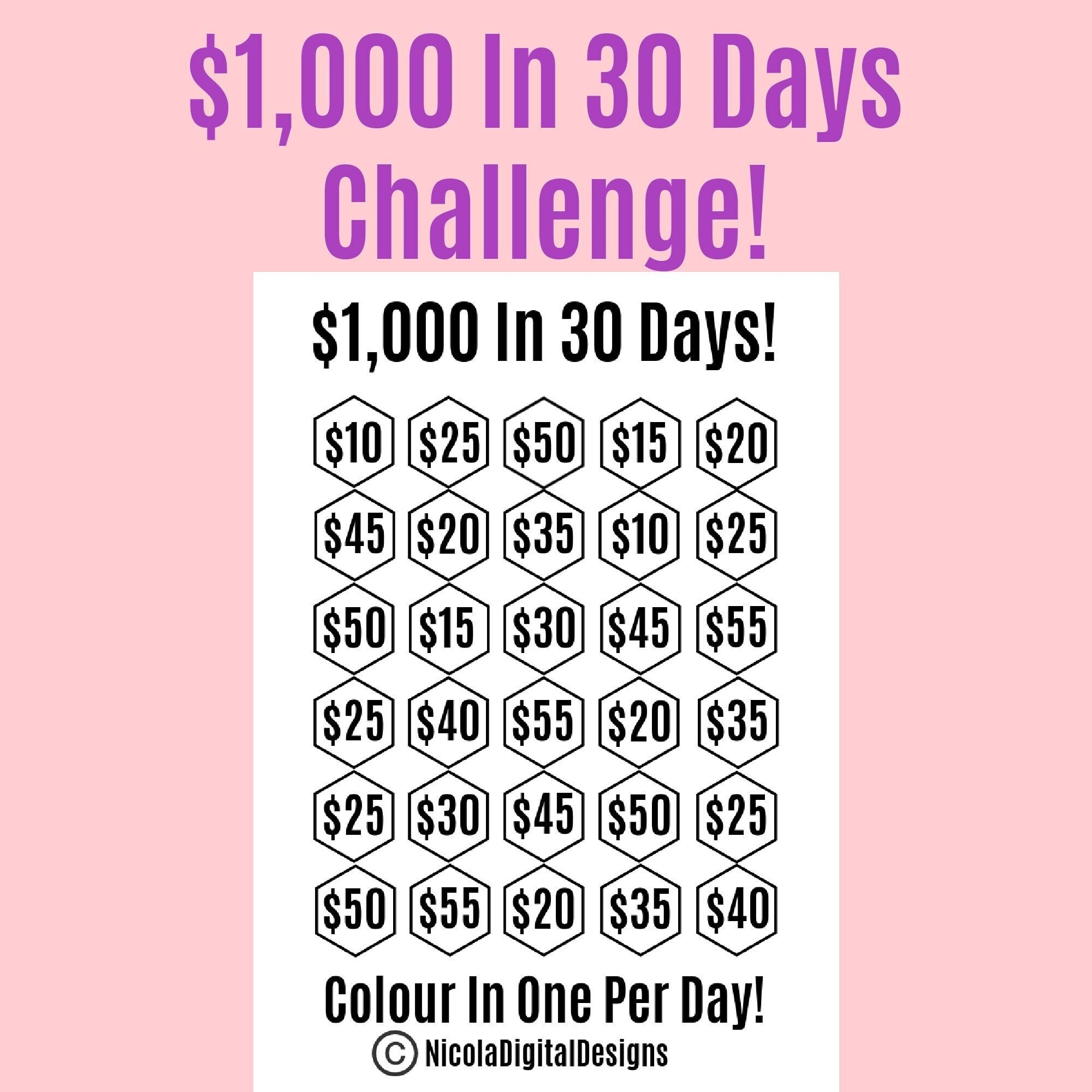 1000 Money Saving Challenge Printable Save 1000 In 30 Days Savings Tracker Savings Printable Planner Etsy