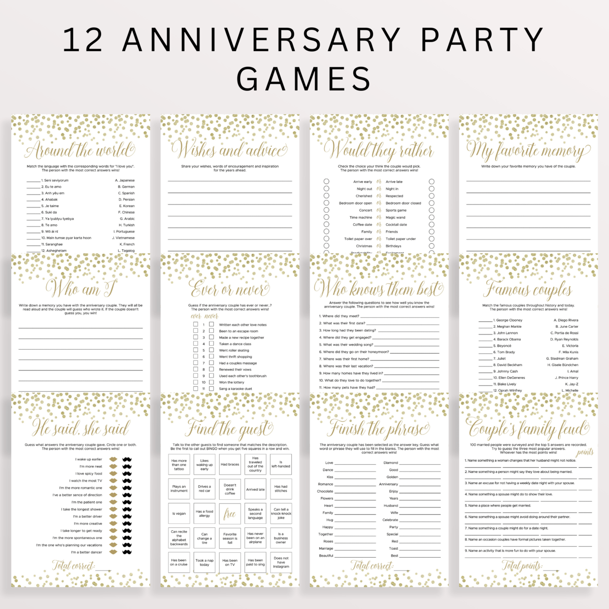 Anniversary Party Games Printable