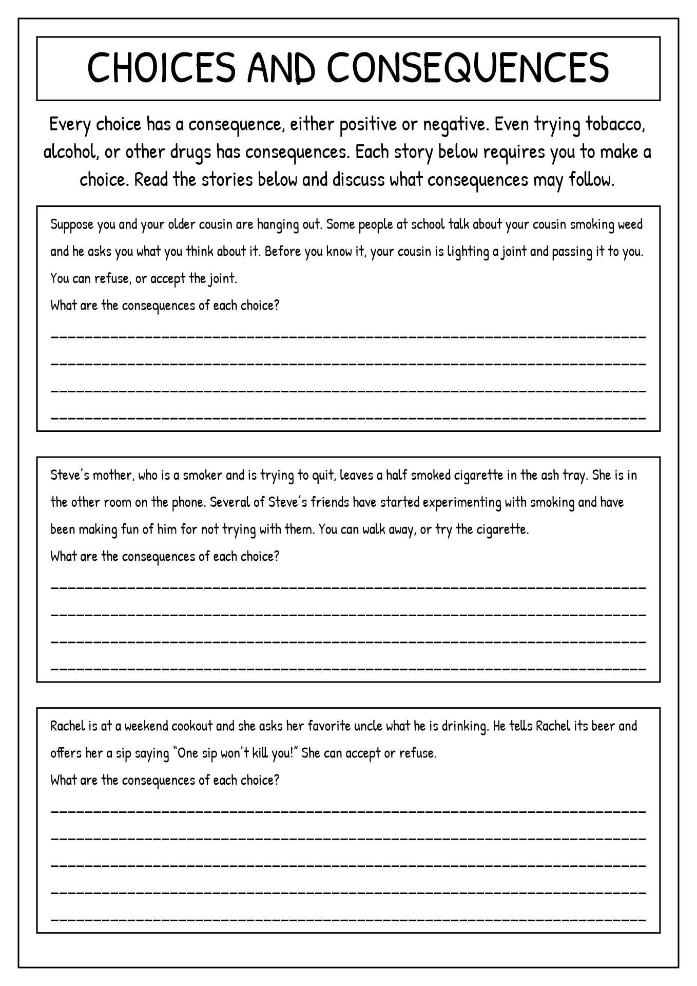 Free Printable Actions And Consequences Worksheets